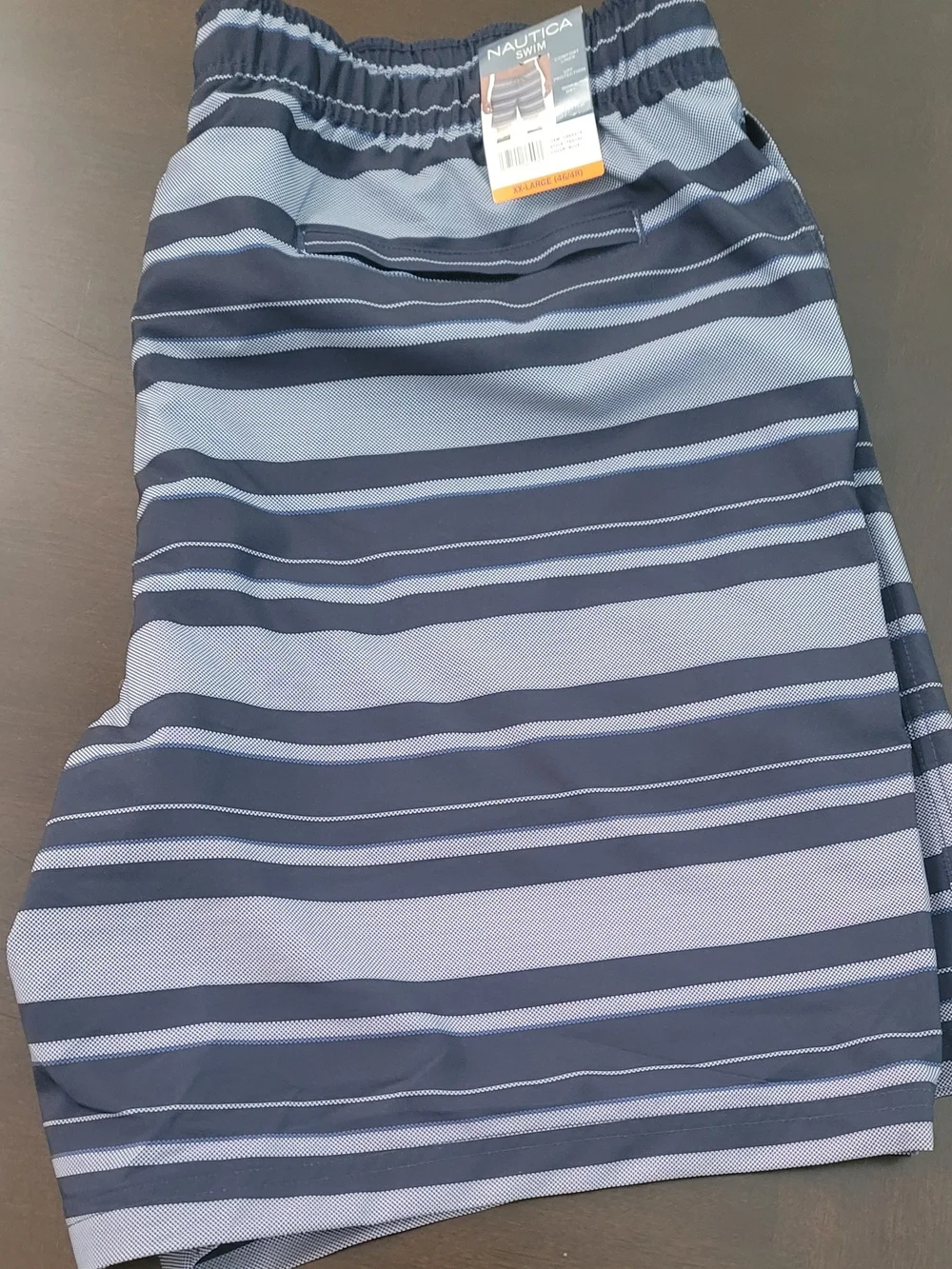 Nautica Navy and Light Blue Striped Swim Shorts